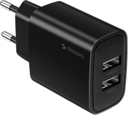 Устройство зарядное DEPPA СЗУ 2хUSB-A, 2,4A, черный, Арт. 11486, детальное фото