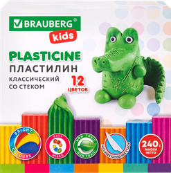 Пластилин BRAUBERG Kids классический, 12 цветов, детальное фото