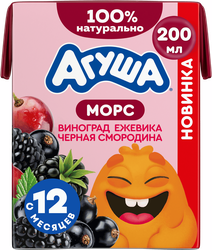Морс ягодный АГУША Виноград, ежевика и черная смородина, с 12 месяцев, 200мл, картинка