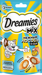 Изображение товара Лакомство для кошек DREAMIES Mix (Микс) Лосось, сыр 60г Изображение товара Лакомство для кошек DREAMIES Mix (Микс) Лосось, сыр 60г