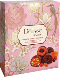 Конфеты DELISSE DE LUXE Ассорти в глазури, клюква с черникой, черная смородина с абрикосом, абрикос с миндалем, 300г, фото