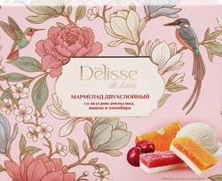 Мармелад желейный DELISSE De Luxe со вкусом апельсина, вишни и пломбира, резанный двухслойный, 250г, фото