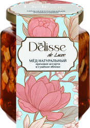 Мед натуральный DELISSE DE LUXE Ореховое ассорти и сушеное яблоко, 225г, картинка