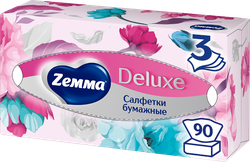 Салфетки бумажные ZEMMA Deluxe Design 3 слоя, в ассортименте, 90шт, фото