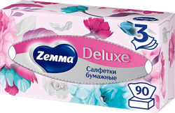 Салфетки бумажные ZEMMA Deluxe Design 3 слоя, 90шт, фотография