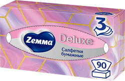 Салфетки бумажные ZEMMA Deluxe Design 3 слоя, в ассортименте, 90шт, фото
