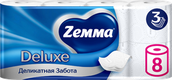 Бумага туалетная ZEMMA Deluxe Деликатная Забота 3 слоя, 8шт, изображение