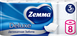 Бумага туалетная ZEMMA Deluxe Деликатная Забота 3 слоя, 8шт, вид