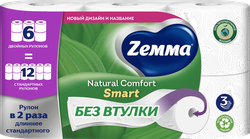 Бумага туалетная ZEMMA Natural Comfort Smart 3 слоя, 6шт, крупный план