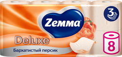 Бумага туалетная ZEMMA Deluxe Бархатистый персик 3 слоя, 8шт, крупный план