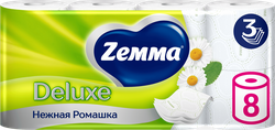 Бумага туалетная ZEMMA Deluxe Нежная Ромашка 3 слоя, 8шт, фотография