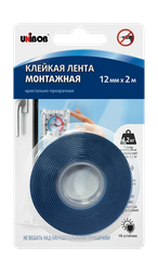 Лента монтажная UNIBOB двухсторонняя 12ммх2м, 1000 мкм, кристально-прозрачная, фотография