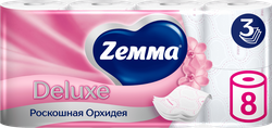 Бумага туалетная ZEMMA Deluxe Роскошная орхидея 3 слоя, 8шт, фотография