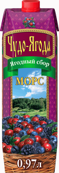 Морс ЧУДО-ЯГОДА Ягодный сбор Клюква, черника и ежевика, голубика, 0.97л, крупный план