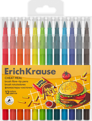 Фломастеры-кисточки ERICHKRAUSE Культ еды, 12 цветов, 12шт, картинка