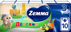 Платочки бумажные носовые ZEMMA Детские 3 слоя, 10шт, изображение