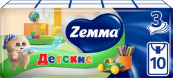 Платочки бумажные носовые ZEMMA Детские 3 слоя, 10шт, изображение