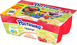 Творожок РАСТИШКА Земляника-дыня со вкусом бананового мороженого 3,5%, без змж, 270г, картинка