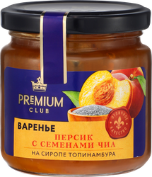 Варенье PREMIUM CLUB Персик с семенами чиа, на сиропе топинамбура, 200г, картинка
