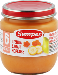 Пюре фруктово-овощное SEMPER Груша, банан, морковь, с 6 месяцев, 120г, изображение