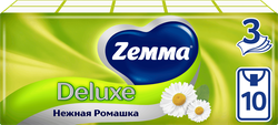 Платочки бумажные носовые ZEMMA Deluxe Нежная ромашка 3 слоя, 100шт, картинка