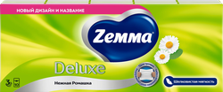 Платочки бумажные носовые ZEMMA Deluxe Нежная ромашка 3 слоя, 100шт, фотография