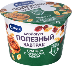 Йогурт VIOLA Полезный завтрак Гранола, изюм 5%, без змж, 180г, вид