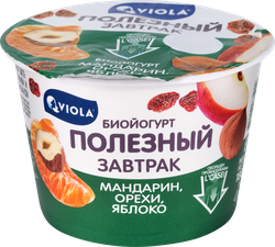 Йогурт VIOLA Полезный завтрак Мандарин, яблоко 5%, без змж, 180г, крупный план