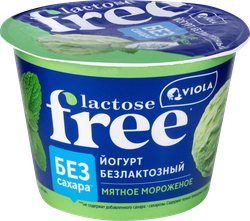 Йогурт VIOLA Мятное мороженое, без сахара, безлактозный 2,7%, без змж, 180г, крупный план