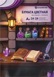 Бумага цветная SCHOOLFORMAT односторонняя, мелованная, 24 листа, 24 цвета, 60 г/м2, на скрепке, фотография