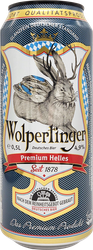 Напиток пивной светлый WOLPERTINGER Premium Helles фильтрованный пастеризованный 4,9%, 0.5л, крупный план