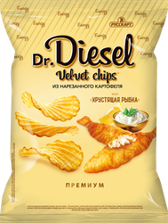 Чипсы картофельные DR.DIESEL со вкусом хрустящая рыбка, крупный план