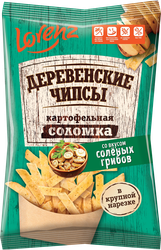 Чипсы картофельные LORENZ Деревенские чипсы со вкус. солёных грибов, крупный план