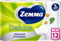 Бумага туалетная ZEMMA Deluxe Нежная Ромашка 3 слоя, 12шт, вид