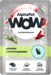 Корм влажный для кошек ALPHAPET WOW Кролик с потрошками, ломтики в соусе, 85г, детальное фото