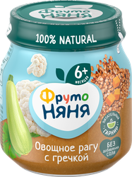 Пюре овощное ФРУТОНЯНЯ Овощное рагу, кабачок, морковь и цветная капуста с гречкой, с 6 месяцев, 110г, картинка