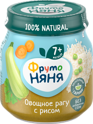 Пюре овощное ФРУТОНЯНЯ Овощное рагу, горох, кабачок и морковь с рисом, с 7 месяцев, 110г, картинка