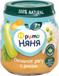 Пюре овощное ФРУТОНЯНЯ Овощное рагу, горох, кабачок и морковь с рисом, с 7 месяцев, 110г, фото