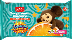 Сырок творожный СВИТЛОГОРЬЕ Чебурашка гл. тв. палоч. с взр. карам. апель. 16% без змж, фото