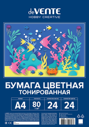 Бумага цветная DEVENTE Hobby creative тонированная двусторонняя, A4, 24 цвета, Арт. 8114901, детальное фото