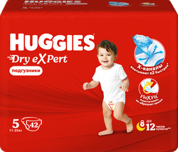 Подгузники HUGGIES Драй Эксперт 5, 42шт, крупный план