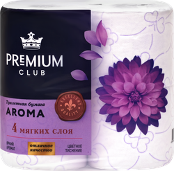 Бумага туалетная PREMIUM CLUB Ароматерапия 4 слоя, белая с цветным тиснением, 4шт, крупный план