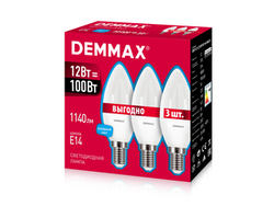 Лампа DEMMAX светодиодная dx12 пак 3 штуки c35p/e14/4k/3, картинка