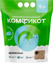 Наполнитель для кошачьего туалета КОМФИКОТ древесный, 9л, крупный план