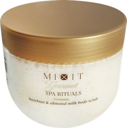 Скраб для тела MIXIT Spa Rituals Gourmet с ароматом фундука и миндального молочка, 300г, крупный план