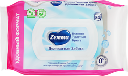 Бумага туалетная влажная ZEMMA Деликатная Забота, 80шт, картинка