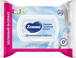 Бумага туалетная влажная ZEMMA Деликатная Забота, 80шт, картинка