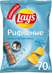 Чипсы картофельные LAY'S Соль и черный перец, рифленые, 70г, изображение