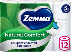 Туалетная бумага ZEMMA Natural Comfort 3 слоя, без аромата, 12шт, фотография
