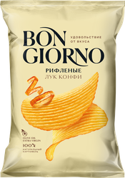 Чипсы картофельные BON GIORNO Рифленые, со вкусом лук конфи, 80г, картинка